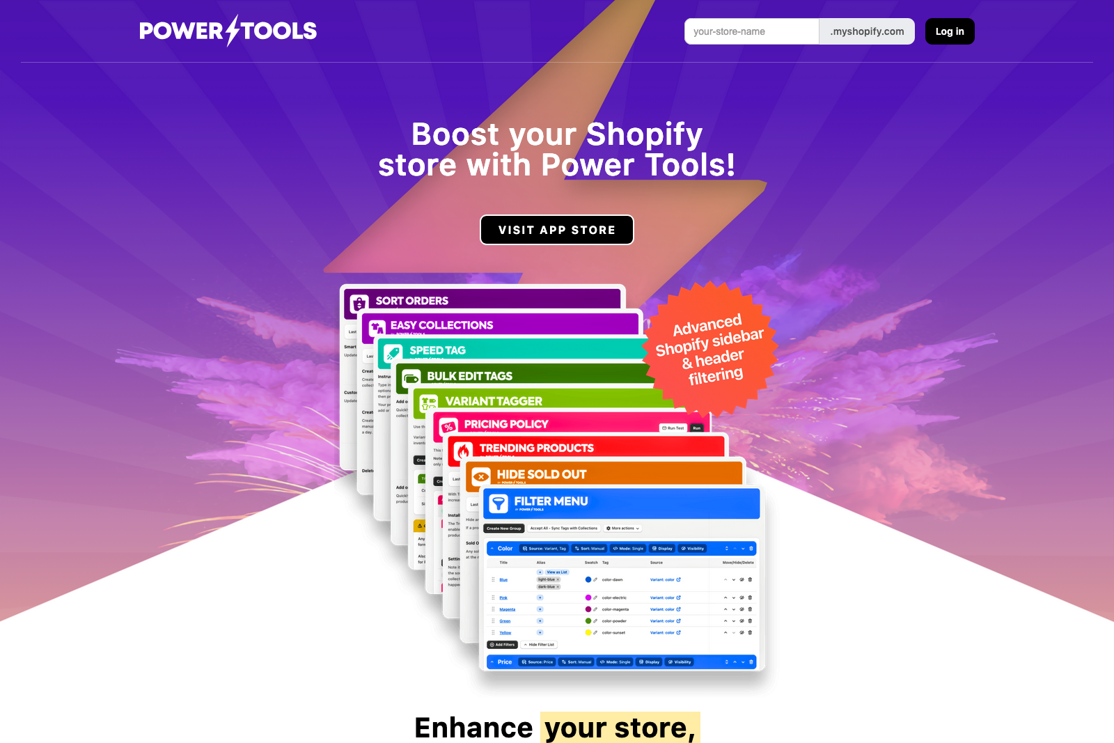 Power Tools Shopify app homepage screenshot